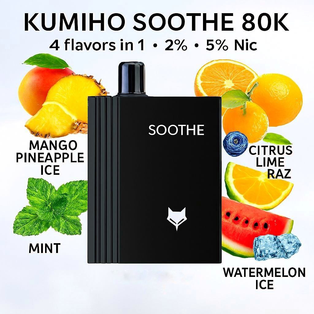 Kumiho Soothe 80K 4 flavors in 1 - 2% - 5% Nic (Mango Pineapple Ice - Mint - Citrus Lime Raz - Watermelon Ice)