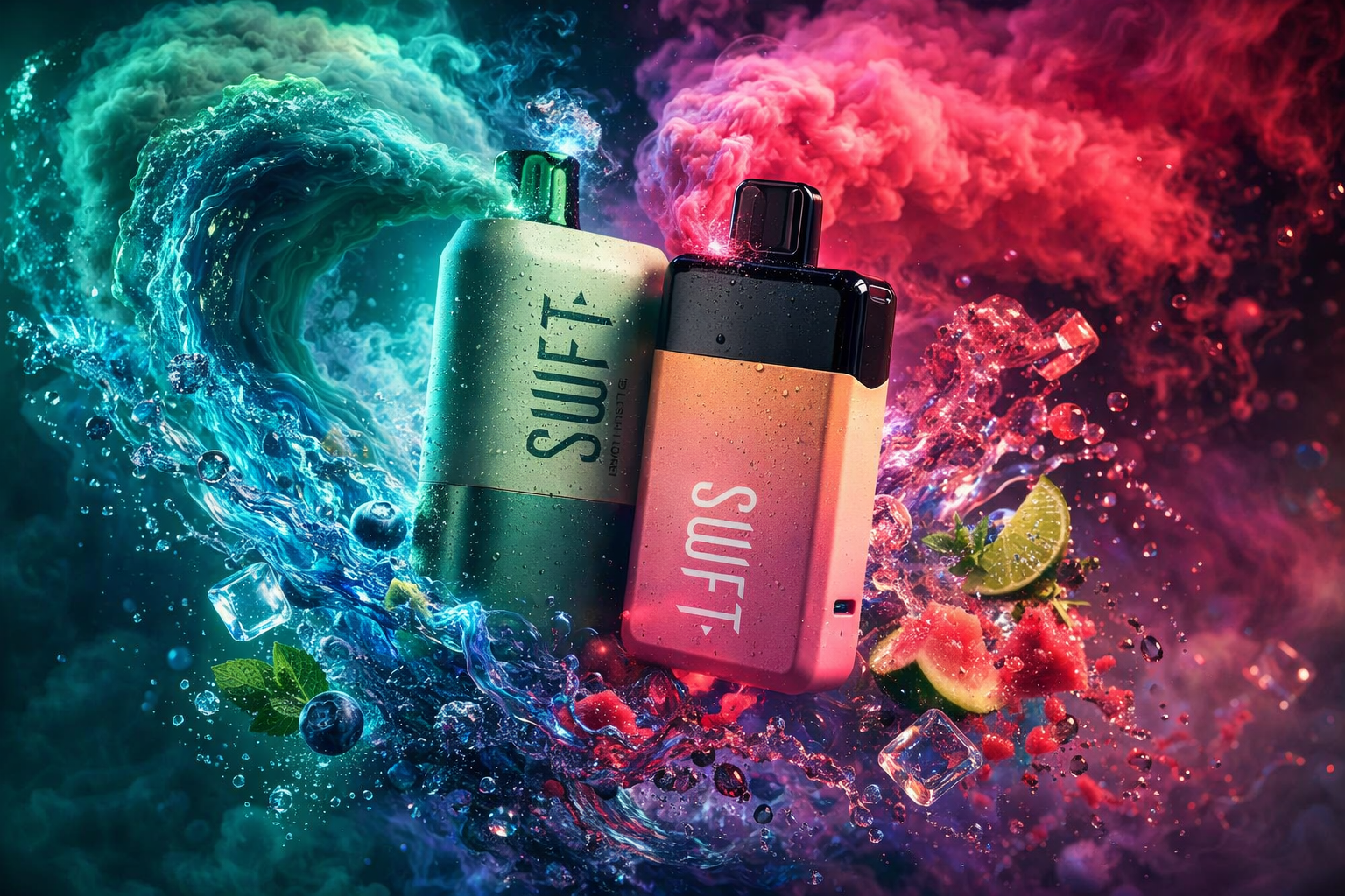 A vibrant, dynamic studio photograph showcases two 